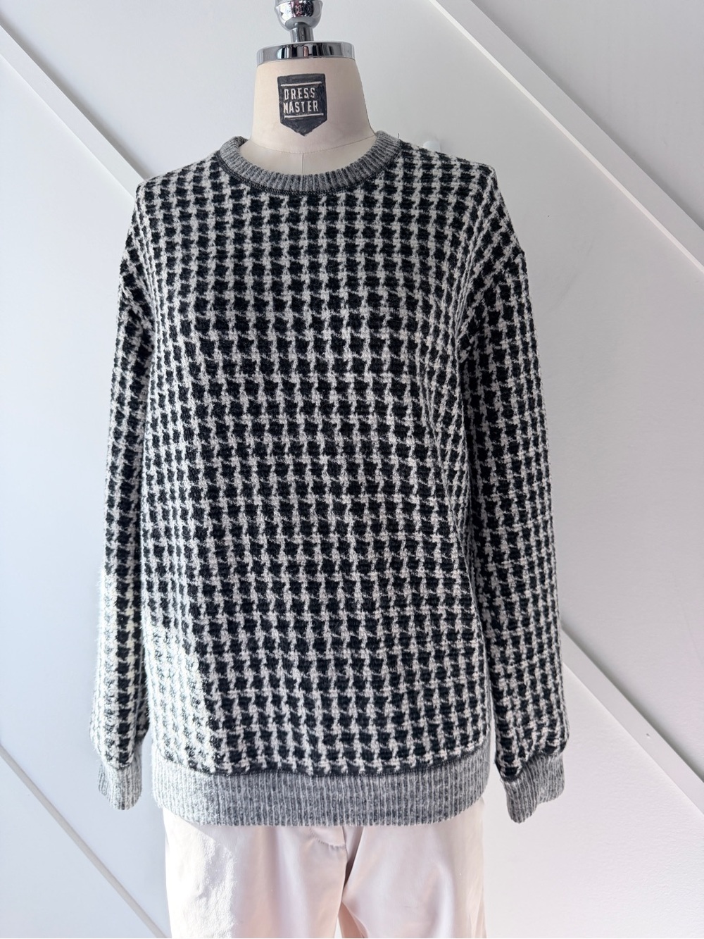Sandro Houndstooth Wool Blend Sweater Sz 1/S | Oversized Boucle Paris Chic